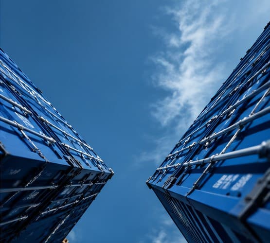 Shipping containers viewed from below